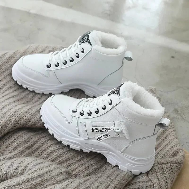 Womens Winter Platform Ankle Boots - Warm PU Leather Sneakers