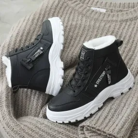 Womens Winter Platform Ankle Boots - Warm PU Leather Sneakers