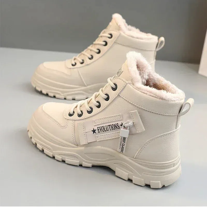 Womens Winter Platform Ankle Boots - Warm PU Leather Sneakers