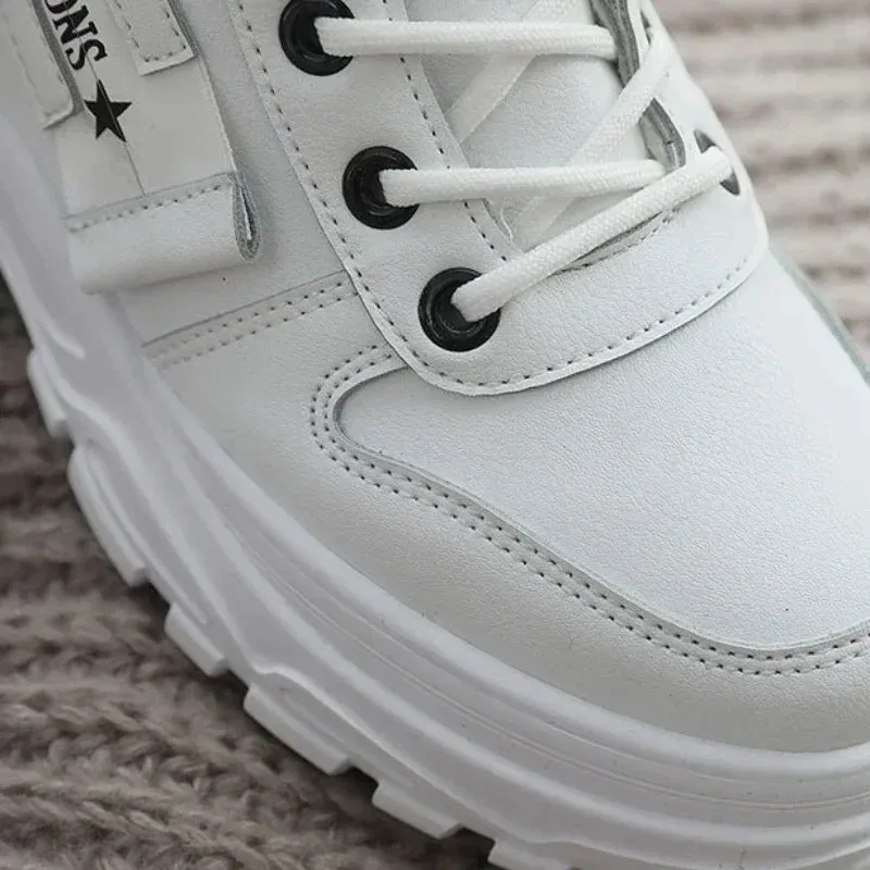 Womens Winter Platform Ankle Boots - Warm PU Leather Sneakers